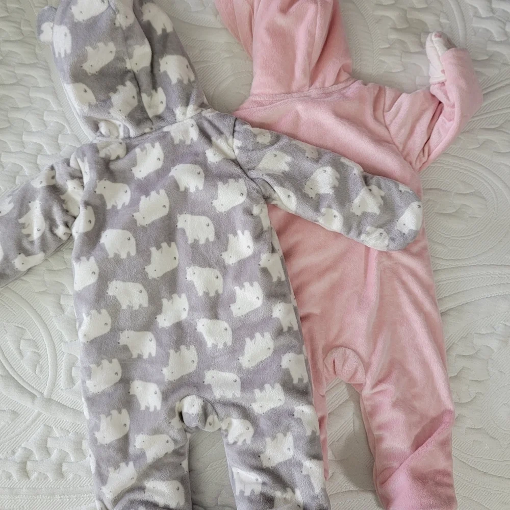 Carter's Just One Year Set Of 2 Cozy Plush One Piece Hooded Baby Outerwear 9 Mos